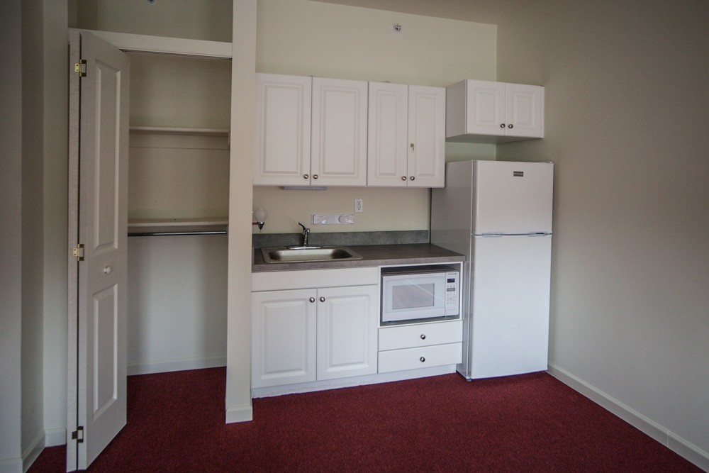 Alternate kitchenette design set inside the studio.